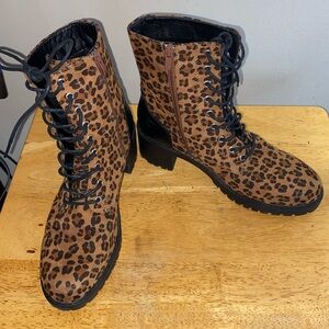 Olivia Miller leopard lace up boots